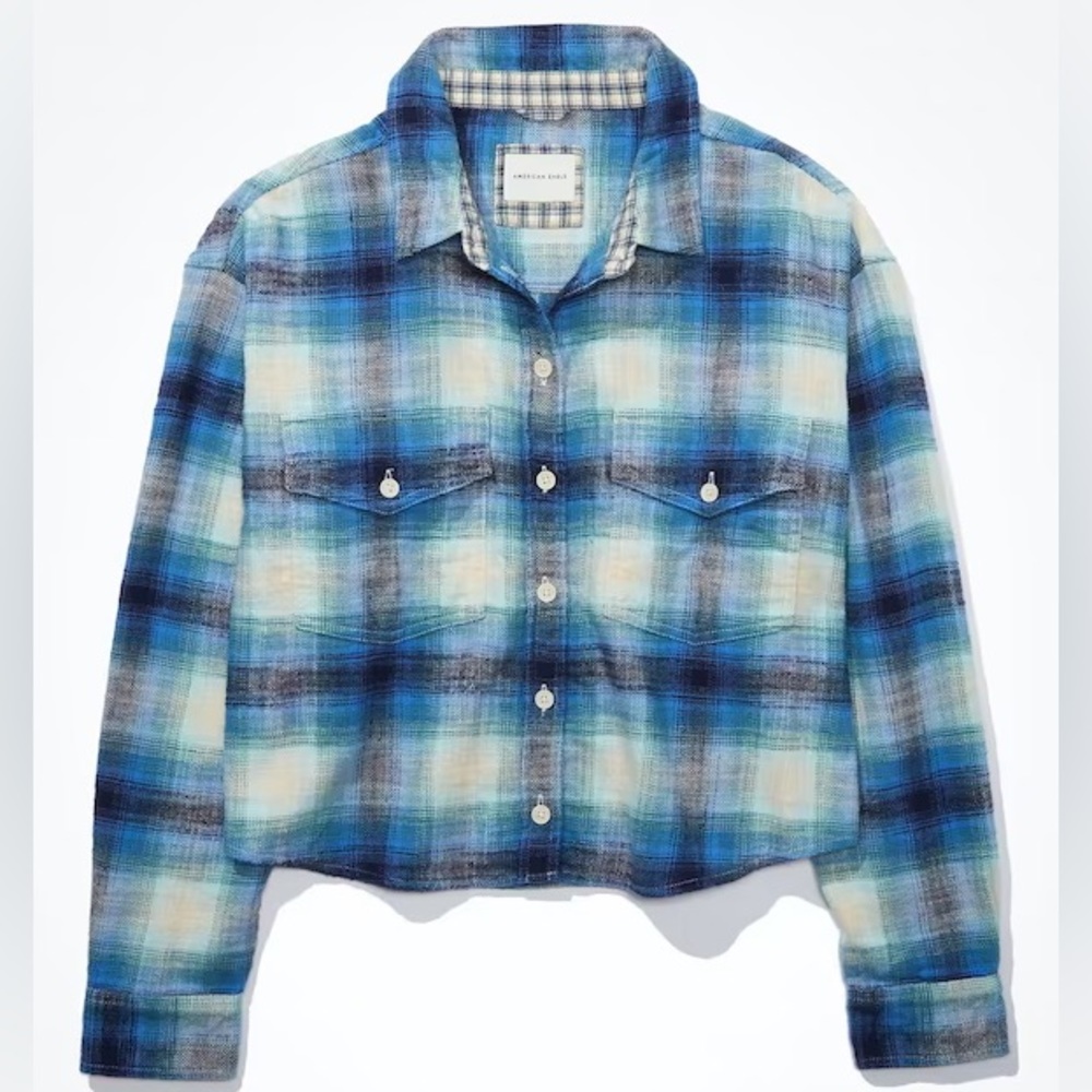 American eagle blue cropped flannel
